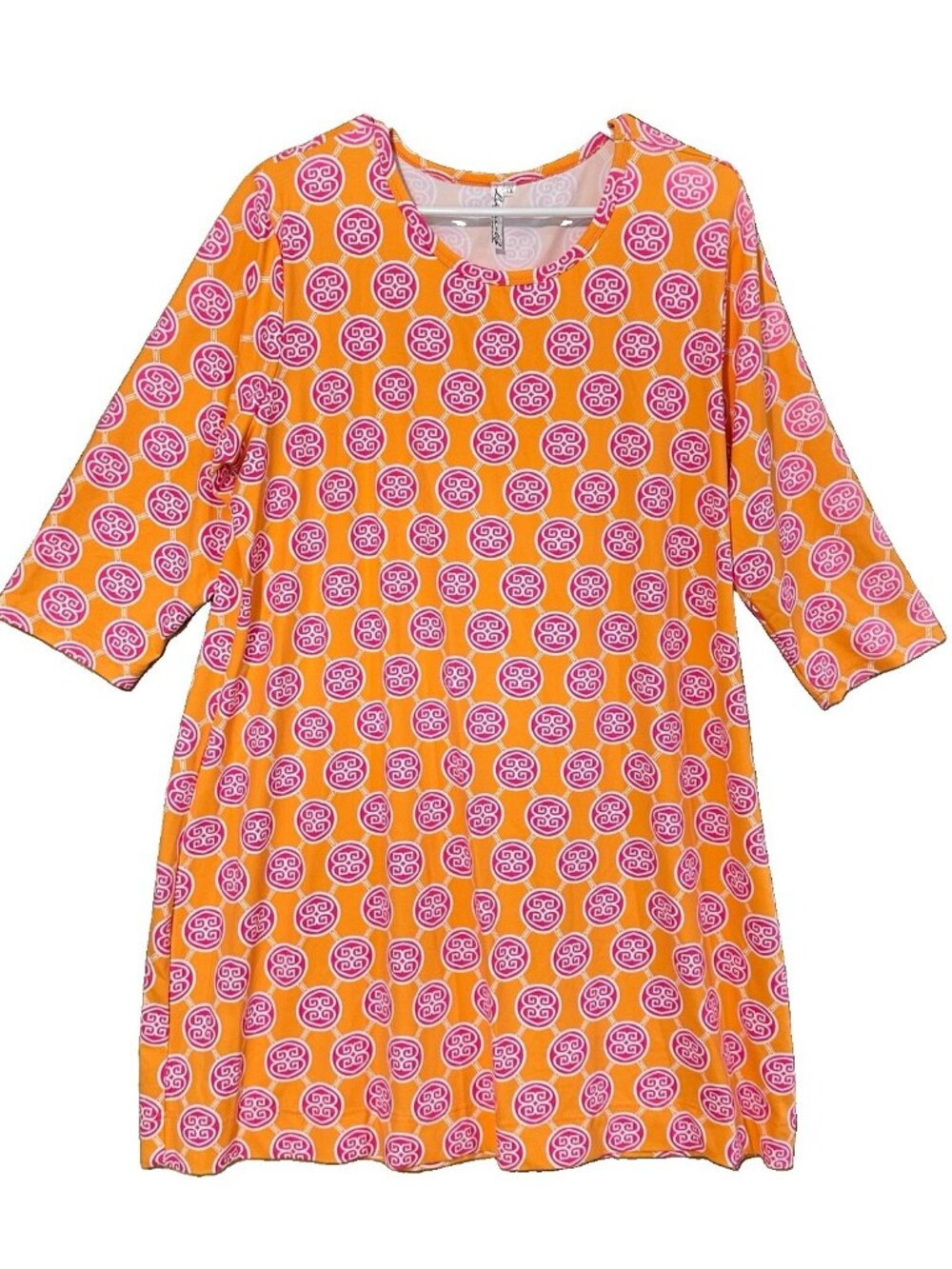 Lulu B Shirt Dress Woman 1X 3/4 Sleeve Geometric Stretch Beach Preppy